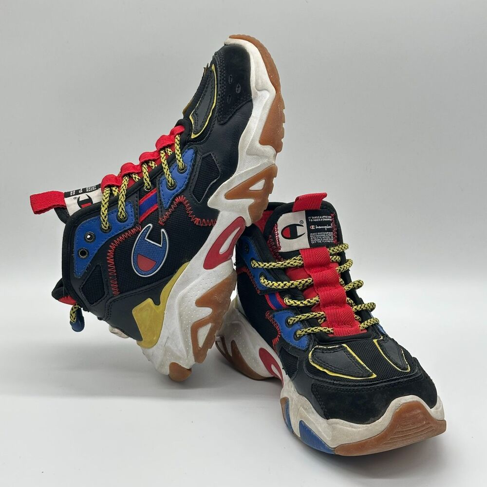 Champion Bromad Slice Black Multi Shoes High Top Lace Up Size 4 Little Boys